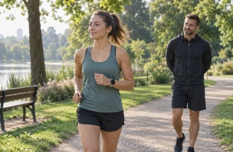 Coureuse adulte effectuant un footing lent et détendu dans un parc.