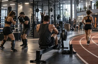 Adultes pratiquant la boxe, le rameur et la course dans un centre multisport.